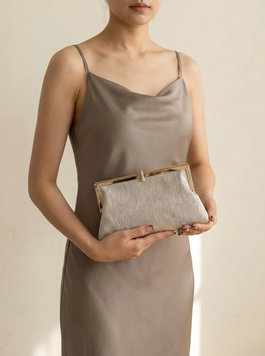 Champagne gold satin formal clutch