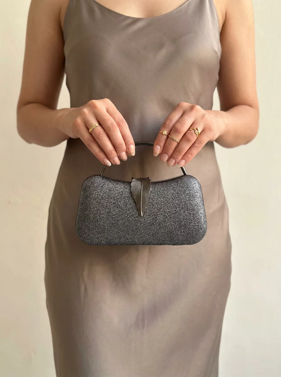 Gunmetal shimmer wedding clutch
