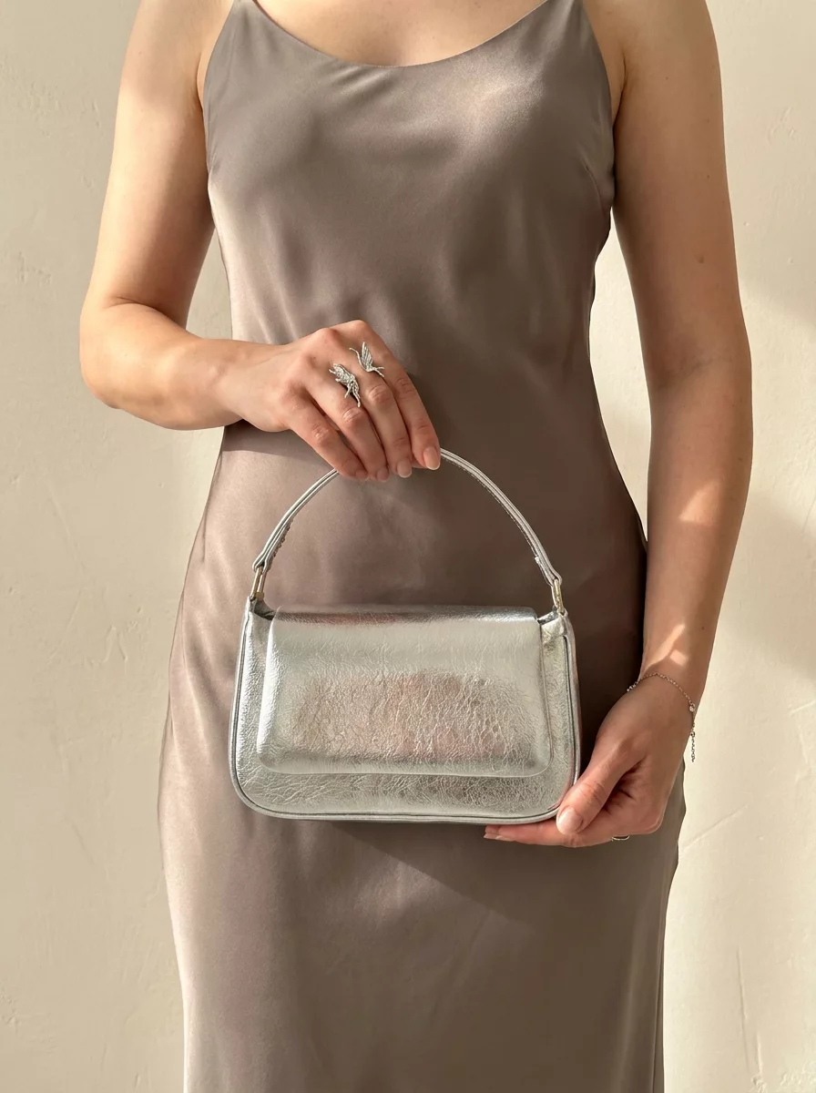 Metallic silver evening clutch