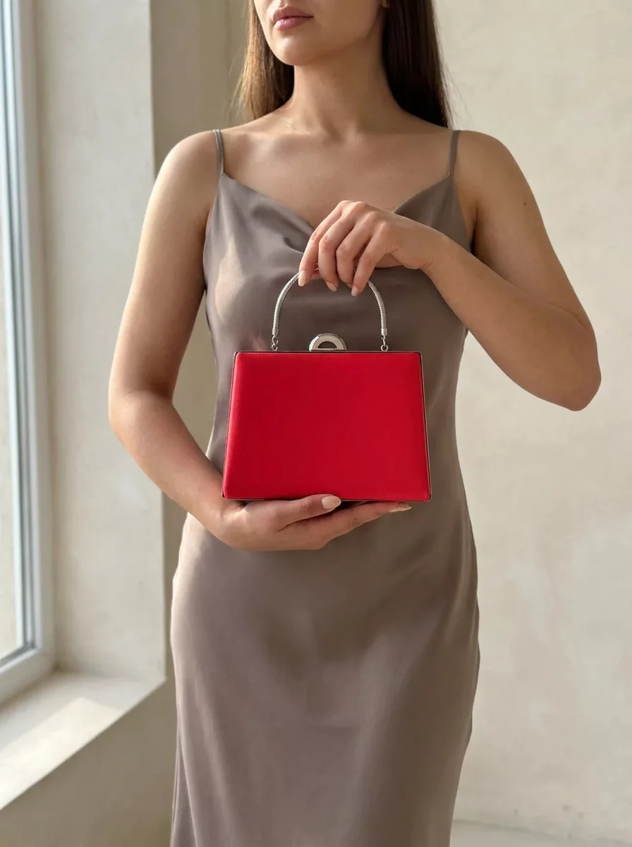 Red satin party clutch